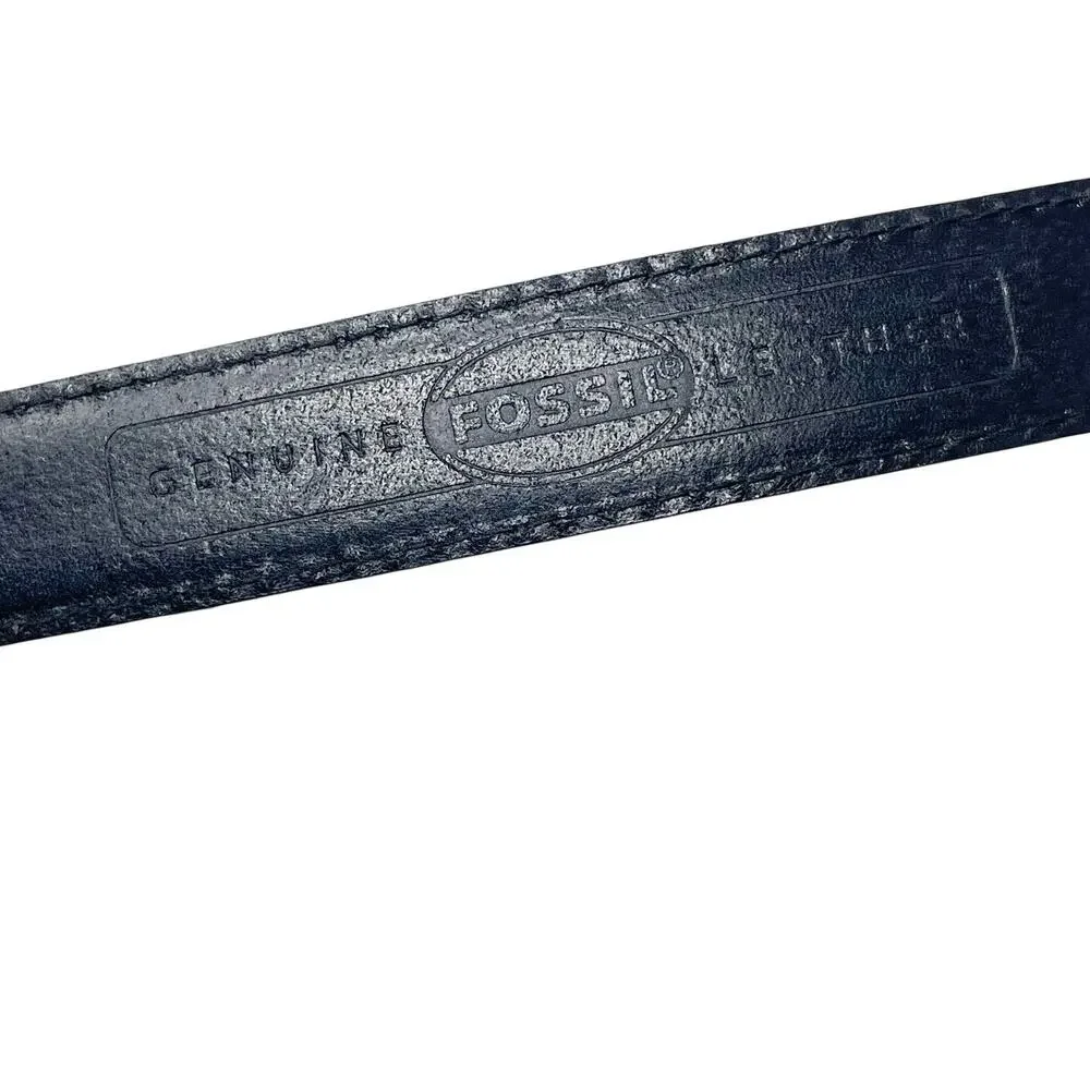 Fossil Women's Black Genuine Leather Belt Size Small Silver Tone Buckle and Tip